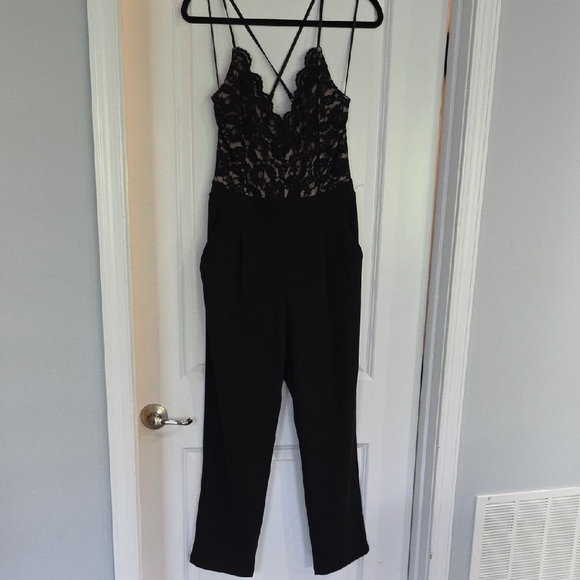 Express Pants - Express Black Lace Detail Jumpsuit